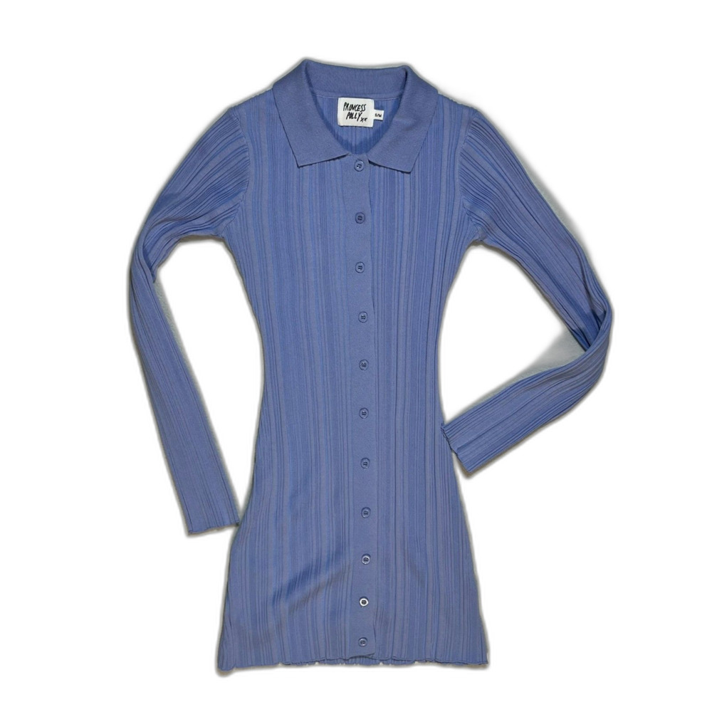 Princess Polly Janelle Light Ribbed Bodycon Button Down Shirt Dress S/M